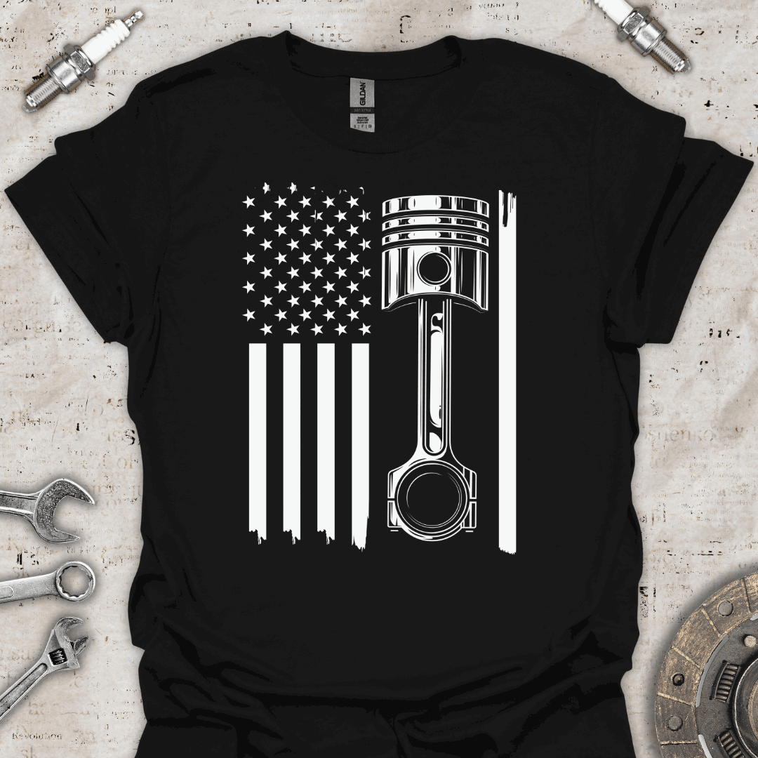 USA Flag Piston T-Shirt - Car Threads