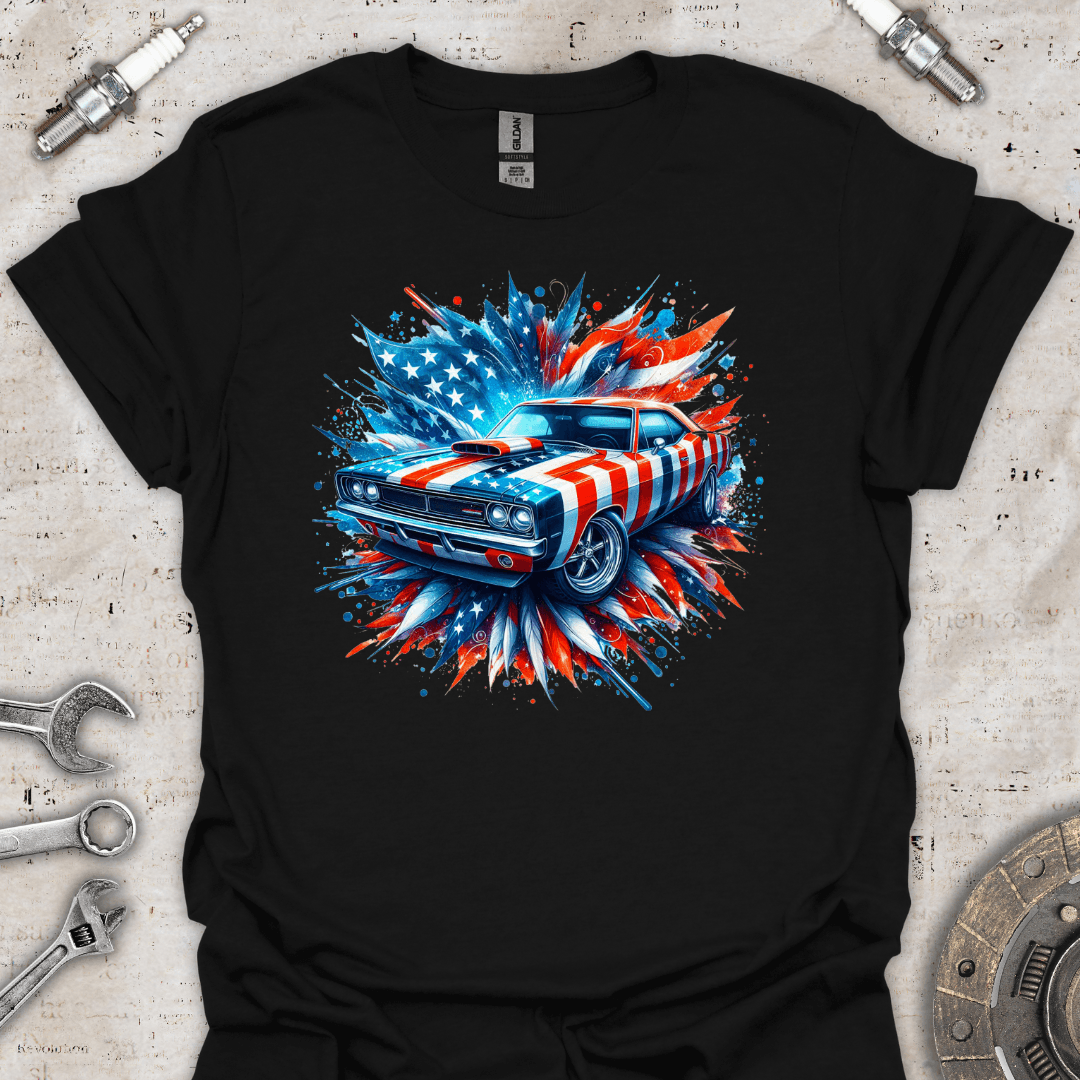 Classic Car T-Shirt with USA Flag Theme - Car Threads