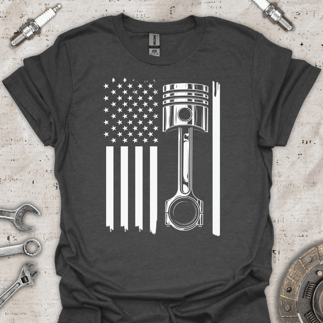 USA Flag Piston T-Shirt - Car Threads