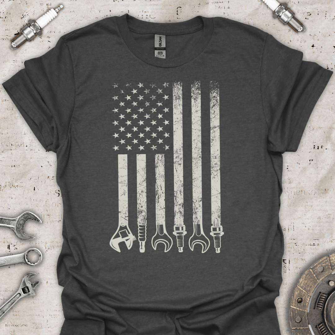 USA flag mechanic tools T-Shirt - Car Threads