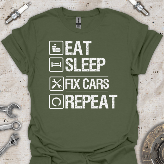 Eat Sleep Fix Cars T-Shirt - Car Threads