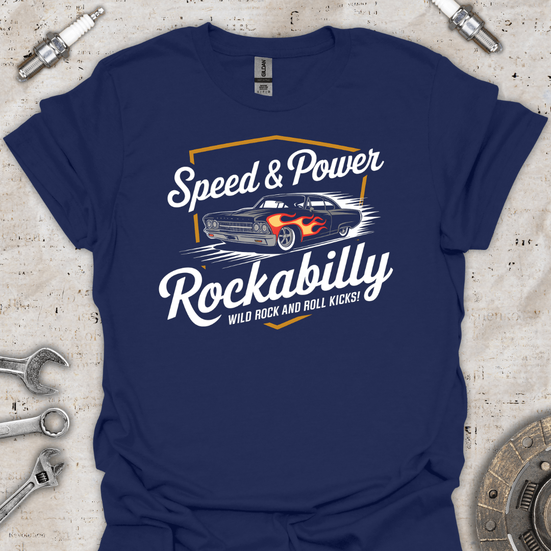 Rockabilly Speed & Power Wild Rock & Roll Kicks T-Shirt - Car Threads