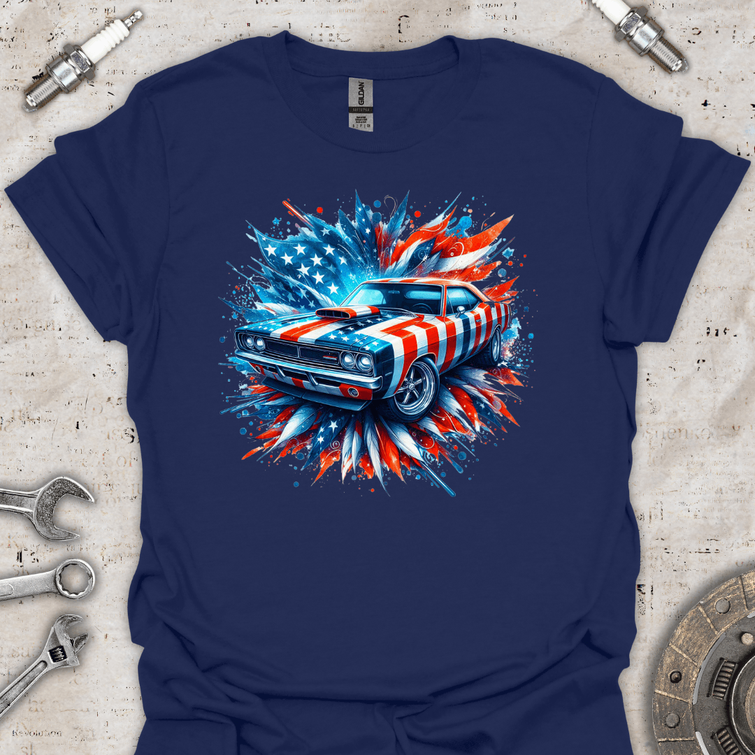 Classic Car T-Shirt with USA Flag Theme - Car Threads