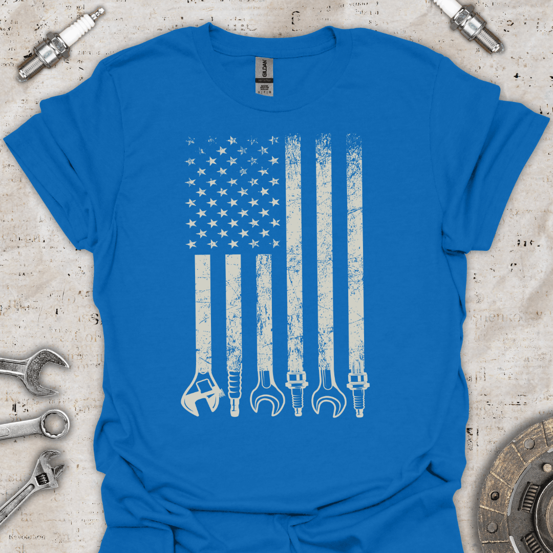 USA flag mechanic tools T-Shirt - Car Threads