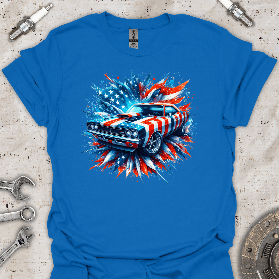 Classic Car T-Shirt with USA Flag Theme - Car Threads