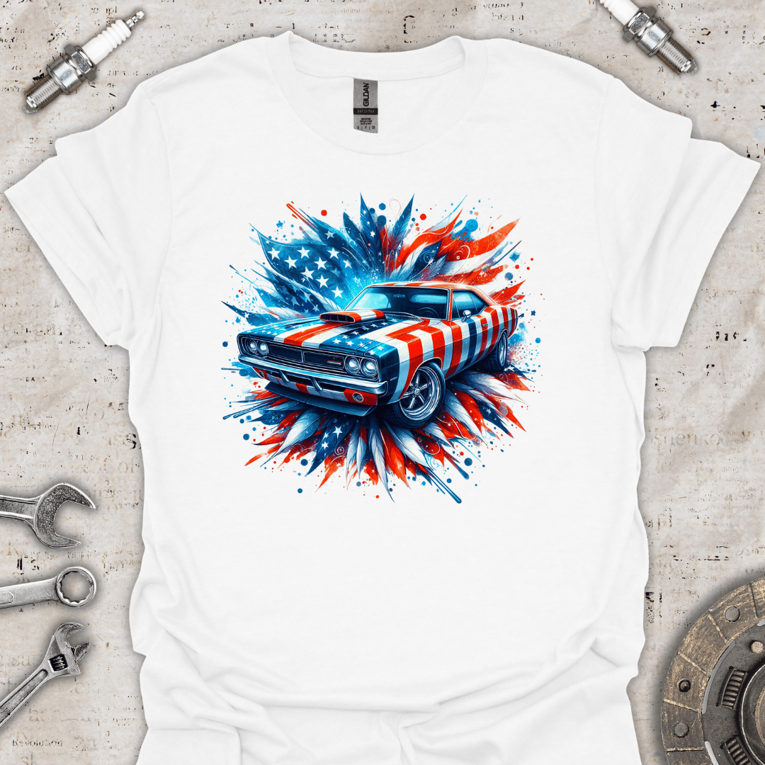 Classic Car T-Shirt with USA Flag Theme - Car Threads